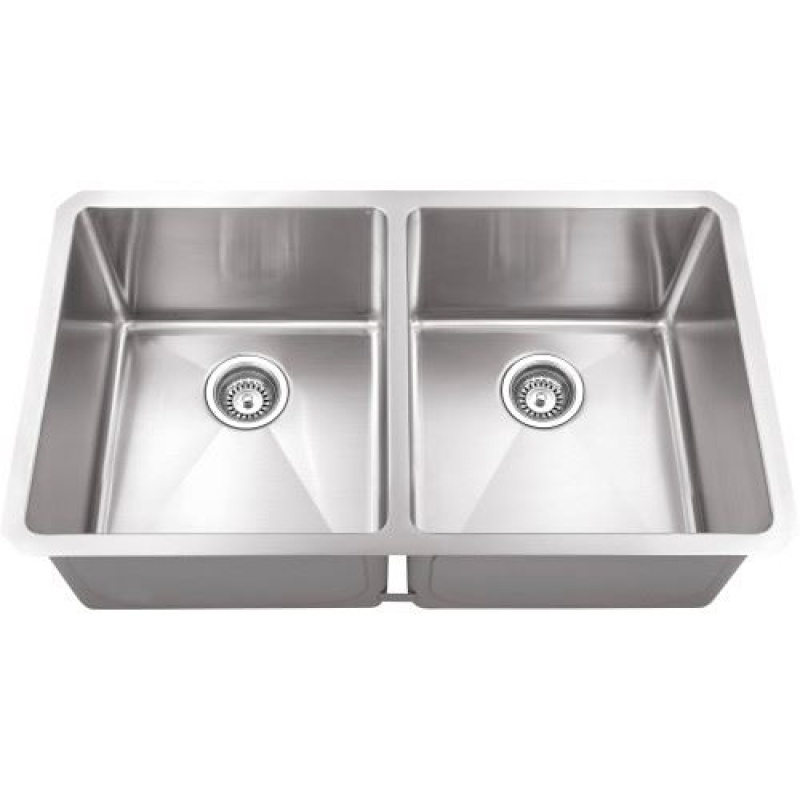Hardware Resources 32 Inch Handmade Stainless 50/50 Double Kitchen Sink