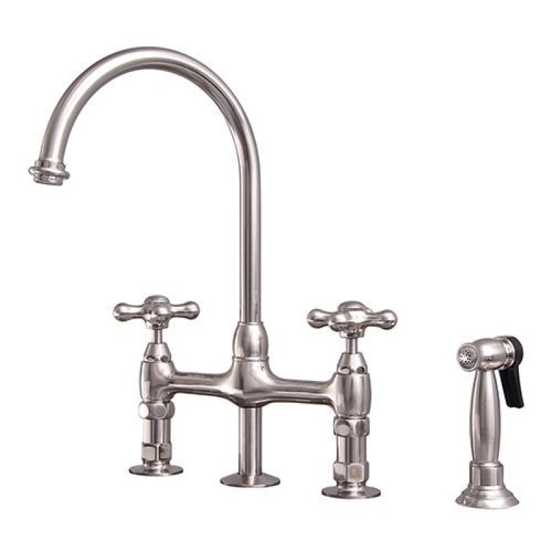 Barclay Harding Bridge Kitchen Faucet With Sprayer - Metal Cross