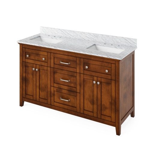 Jeffrey Alexander Chocolate Chatham Double Vanity & White Carrara Marble