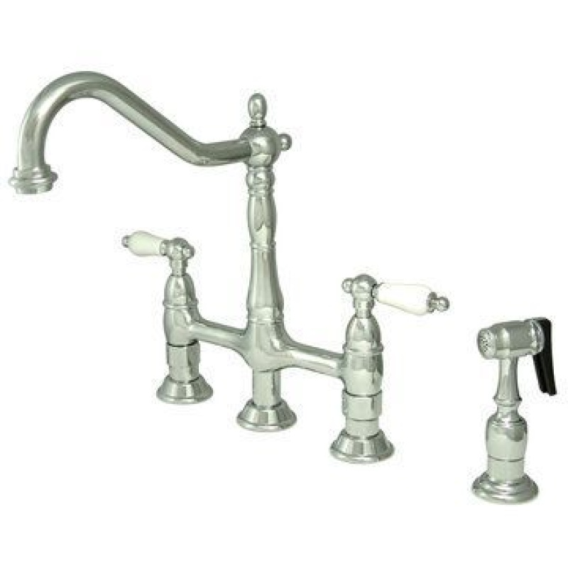 Restorers Deck Mount Kitchen Faucet & Sprayer - Porcelain Lever
