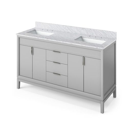 Grey Theodora Double Vanity with White Carrara Marble