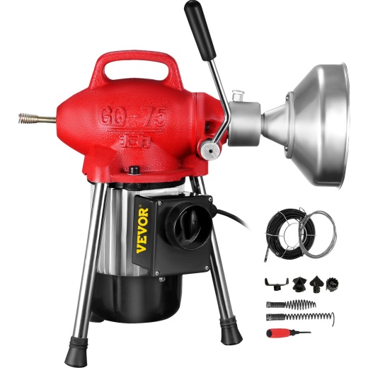 Drain Cleaning Machine 500 Watt Sectional Drain Cleaner 75' X 5/8" Spring Cable