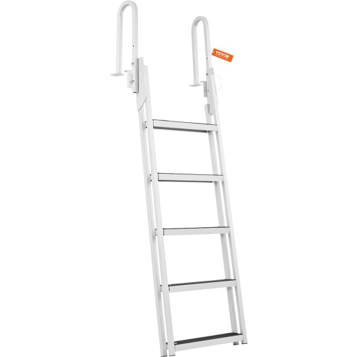 Vevor Dock Ladder Flip Up 5 Steps - 350Lbs Load Capacity Aluminum Pontoon Boat Ladder