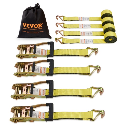 Vevor Ratchet Tie Down Straps (4PK) - 5000 Lb Break Strength, Double J Hook