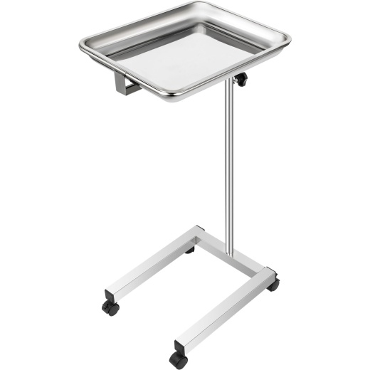 Vevor Lab Cart Stainless Steel Mayo Tray Stand - Adjustable Height Trolley