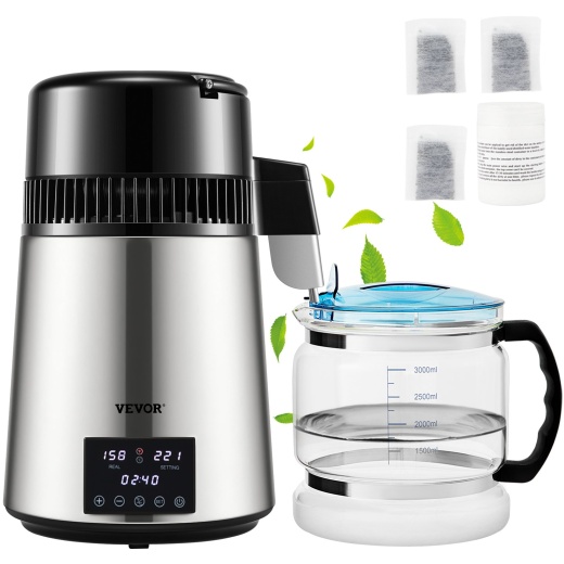 Vevor 4L Water Distiller 1.5L/H Distilled Water Maker Timing Dual-Temp Silver