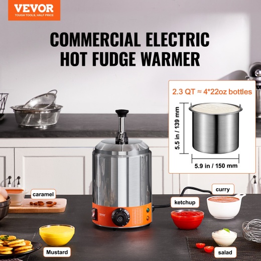 Vevor Electric Cheese Dispenser with Pump, 2.3 Qt Commercial Hot Fudge Warmer