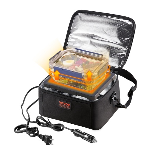 Vevor 3-In-1 Portable Oven, 12V/24V/110V Portable Food Warmer, 80W (Max 100W) Portable Mini Personal Microwave, 2Qt Electric Heated Lunch Box For Car, Truck, Travel, Office, Home (Black)