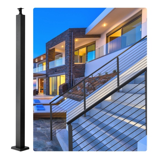 Vevor Cable Railing Post - 36" x 2" x 2" Steel Level Deck Railing Post Without Holes
