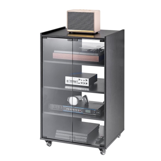 Vevor 5-Tier Av Media Stand With Wheels, Wooden Audio-Video Media Stand For Dvd Players/Cable Boxes/Games Consoles, Height-Adjustable Media Storage Cabinet For Gaming, Recording Room, Black