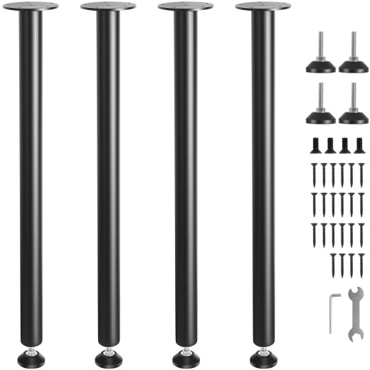 Vevor 30" Solid Steel Adjustable Desk Legs - Office Furniture Set of 4 Black
