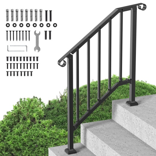 Vevor 2-3 Step Handrails For Outdoor For Seniors Porch Deck Black Retro Arch
