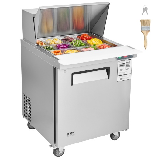 Vevor Commercial Refrigerator 28" Sandwich Salad Prep Table 1 Door With 12 Pans