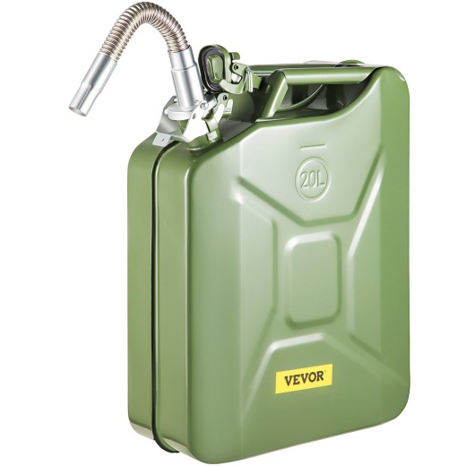Vevor Jerry Fuel Can, 5.3 Gallon / 20 L Portable Jerry Gas Can With Flexible Spout System, Rustproof ＆ Heat-Resistant Steel Fuel Tank For Cars Trucks Equipment, Green