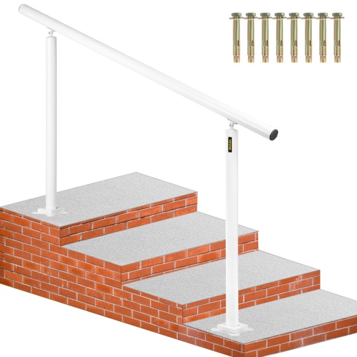 Vevor Outdoor Stair Railing Kit, 5 Ft Handrails 0-5 Steps, Adjustable Angle White Aluminum Stair Hand Rail For The Elderly, Handrails For Outdoor Steps