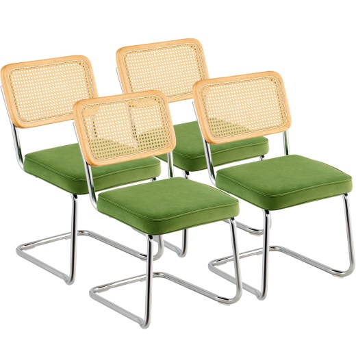 Vevor Rattan Dining Chairs Set of 4 - Mid Century Modern Upholstered Velvet Accent Chairs