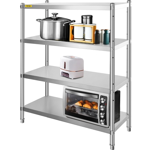 Vevor Stainless Steel Shelving 46.8X18.5 Inch 4 Tier Adjustable Shelf Storage Unit