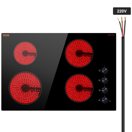 Vevor Built-In Electric Cooktop Radiant Ceramic Cooktop 4 Burners 30.3X20.5 Inch
