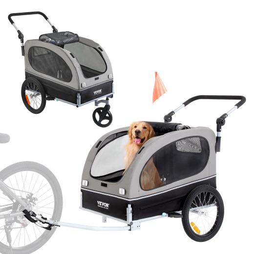 Vevor Dog Bike Trailer - 2-in-1 Pet Stroller Cart Bicycle Carrier