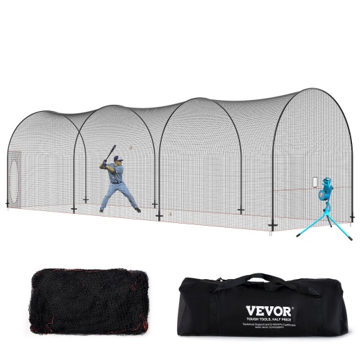 Vevor Baseball Batting Cage, Softball And Baseball Batting Cage Net And Frame, Practice Portable Cage Net With Carry Bag, Heavy Duty Enclosed Pitching Cage, For Backyard Batting Hitting Training, 40Ft