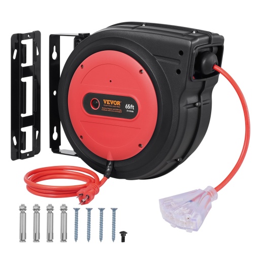 Vevor Retractable Extension Cord Reel Power Cord Reel 65Ft 12Awg/3C Sjtow