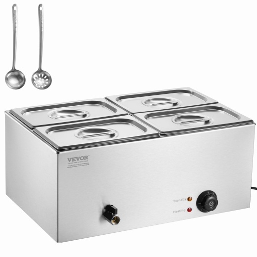 Vevor Commercial Electric Food Warmer 4-Pan Countertop Buffet 15.9Qt Bain Marie