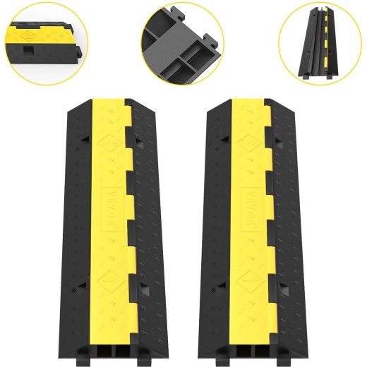 Vevor Cable Protector Ramp - 2 Packs, 2 Channels, Heavy Duty Rubber Modular Traffic Safety Solution