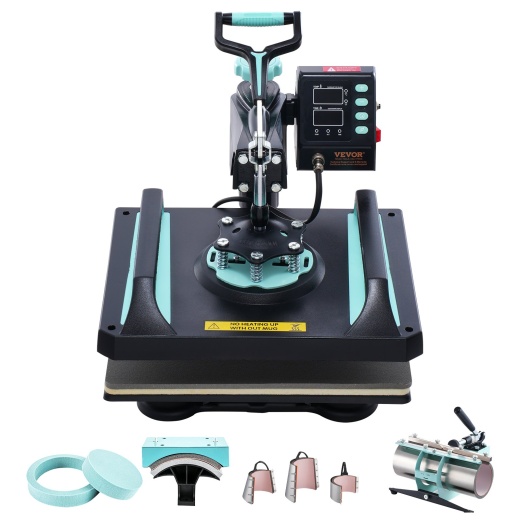 Vevor 8 In 1 Heat Press Machine 12X15 In 30Oz Tumbler Press T-Shirts Black+Green