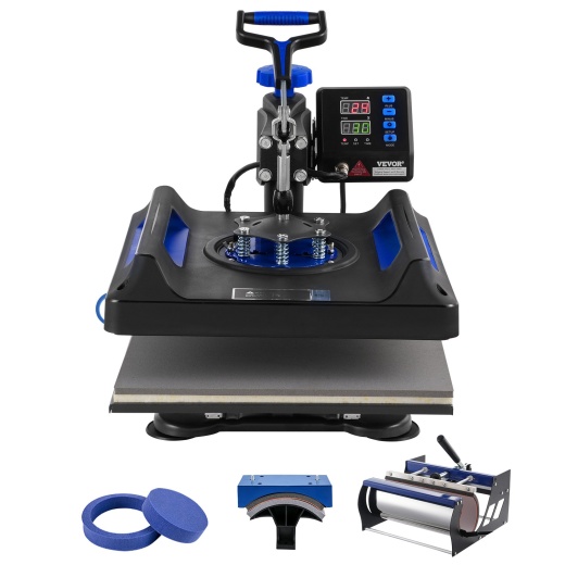 Vevor 5 In 1 Heat Press Machine 15X15 In 30Oz Tumbler Press T-Shirts Black+Blue