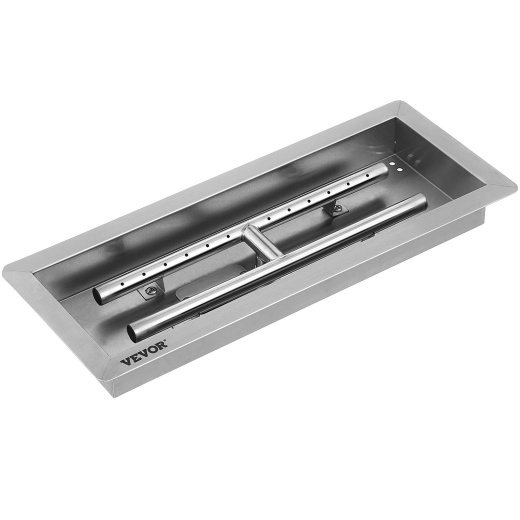 Vevor 20X8 Inch Stainless Steel Rectangular Built-In Fire Pit Pan With H-Burner
