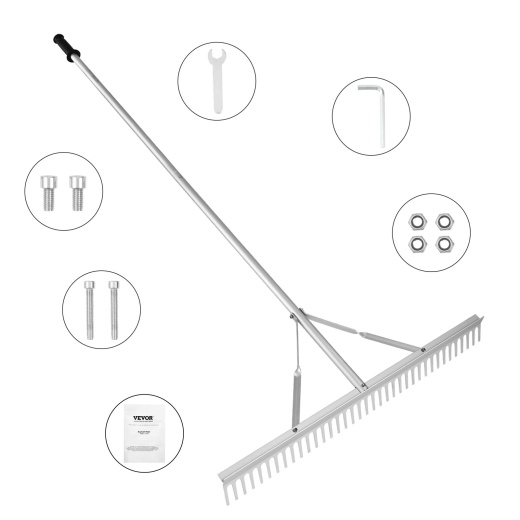 Vevor Landscape Rake - 36" Head Aluminum Rake with 75" Long Handle
