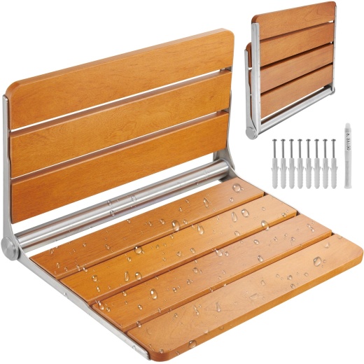 Vevor Folding Teak Shower Seat - 20.9 X 16'' Wall Mounted Chair