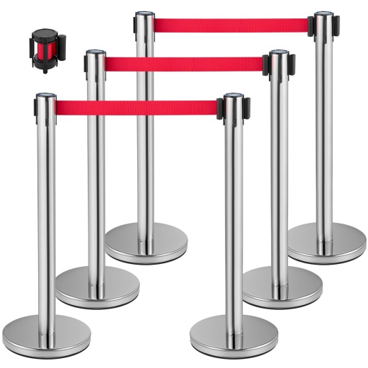 Vevor Crowd Control Stanchion Set - 6 Pieces with Red Retractable Belt