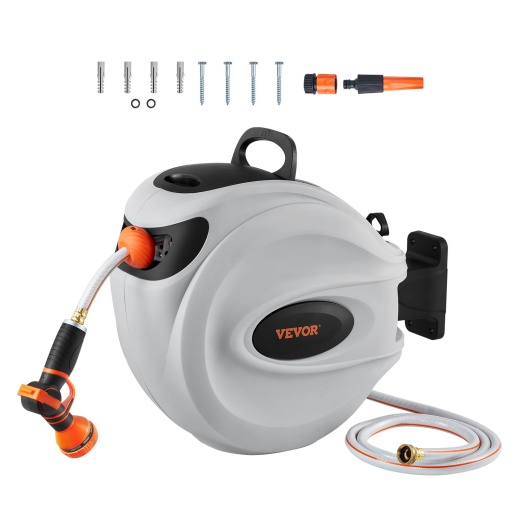 Vevor Retractable Hose Reel Water Hose Reel 65'x5/8" 180° Swivel Wall-Mounted