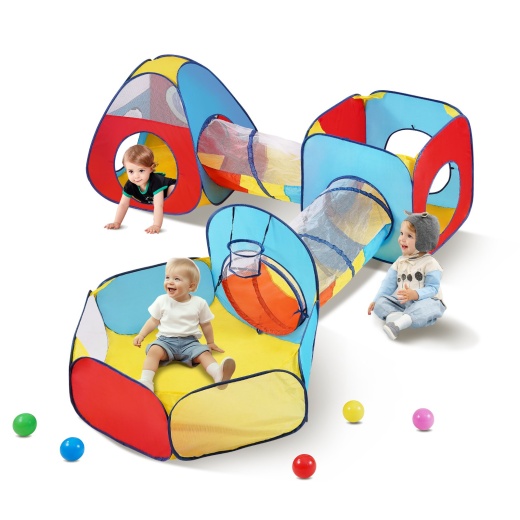 5 in 1 Kids Play Tent with Tunnel, Basketball Hoop for Boys, Girls, Babies and Toddlers
