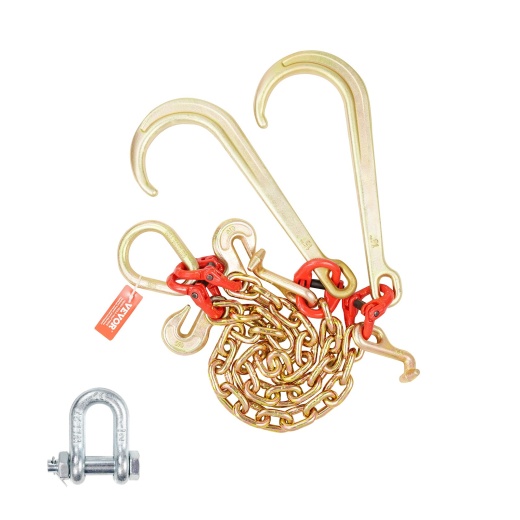 Vevor 3/8"X2' G80 Tow Chain J Hook V-Chain Bridle Grab & T Hook Wrecker 15600Lbs