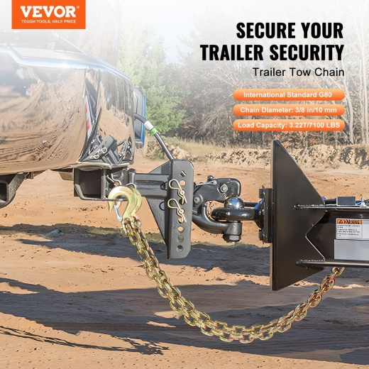 Vevor Binder Chain G80 Tie Down Tow Chain With Hook 3/8" X 2.9' 2 Pack 7100 Lbs