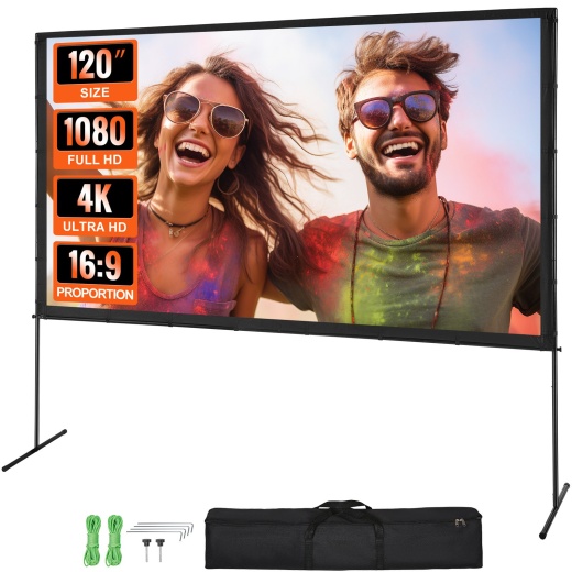 Vevor Projector Screen with Stand - 120 Inch 16:9 4K 1080 HD Outdoor Movie Screen