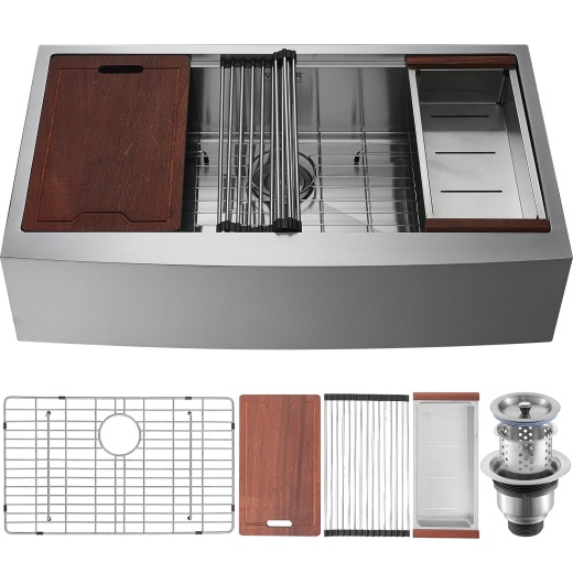 Vevor Farmhouse Kitchen Sink, 304 Stainless Steel Drop-In Sink