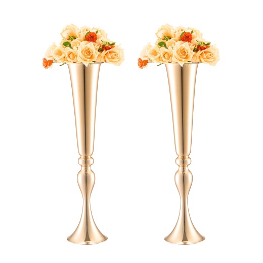 Vevor 2Pcs 56Cm/22.05” Tall Wedding Flower Vase Metal Gold Trumpet For Tables