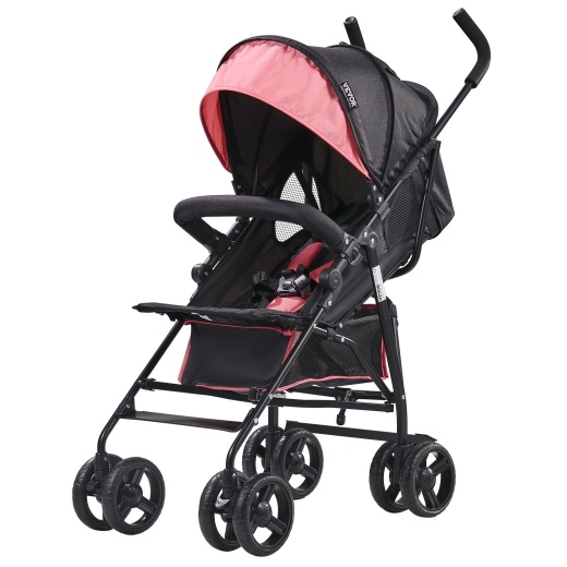 Vevor Lightweight Stroller Compact Easy Fold Adjustable Backrest Black/Pink