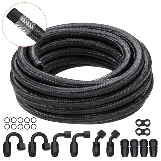 Vevor 6AN Fuel Line Kit - 20 Ft Fuel Hose Kit with 12 PCS Swivel Fitting Adapter Kit