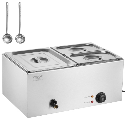 Vevor Commercial Electric Food Warmer 3-Pan Countertop Buffet 17Qt Bain Marie