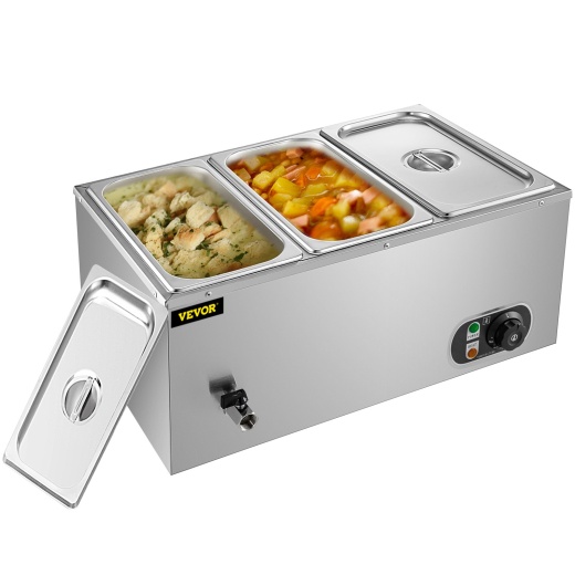Vevor Commercial Food Warmer 3-Pan Electric Countertop Steam Table
