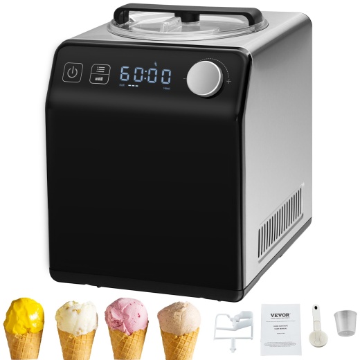 Vevor Upright Automatic Ice Cream Maker With Built-In Compressor, 2 Quart No Pre-Freezing Fruit Yogurt Machine, Stainless Steel Electric Sorbet Maker, 4 Modes Gelato Maker With Digital Display & Timer