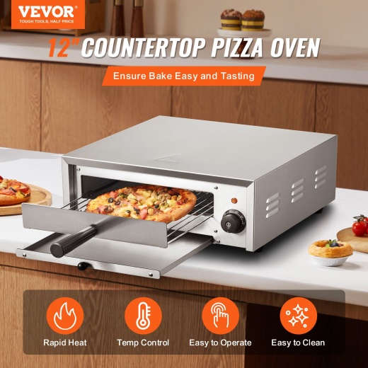 Vevor Electric Pizza Oven 12-Inch 1500W 122-662℉ Temp Range Removable Crumb Tray