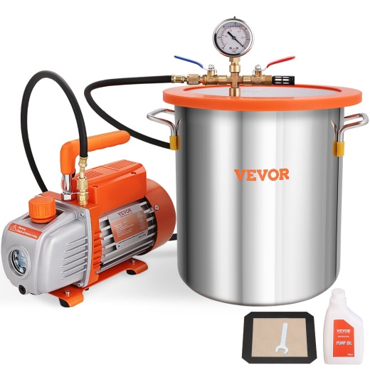 Vevor 5 Gallon Vacuum Chamber and 3.5 CFM Pump Kit - Degassing Chamber Kit for Stabilizing Wood, Degassing Silicones, Epoxies