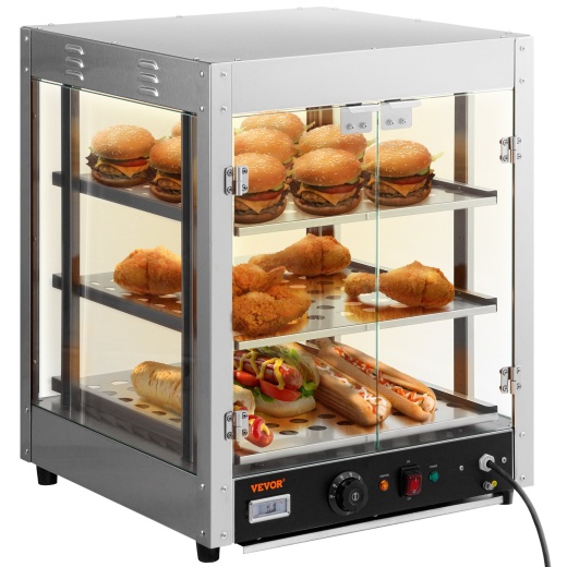 Vevor 3-Tier Commercial Food Warmer Countertop Pizza Cabinet With Water Tray