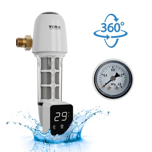 Vevor Spin Down Filter, 40 Micron Whole House Sediment Filter For Well Water, 1" Mnpt + 3/4" Fnpt, 8 T/H High Flow Rate, For Whole House Water Filtration Systems, Well Water Sediment Filter