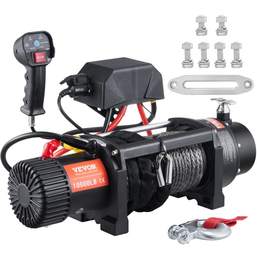 Vevor Electric Winch - 12V 10,000 Lb Load Capacity Nylon Rope Winch for Off-Road Adventures
